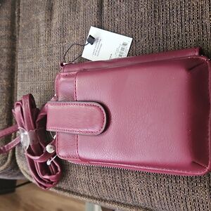 Mundi Wine Jacqui Wristlet Wallet Cell Phone Crossbody Bag With RFID